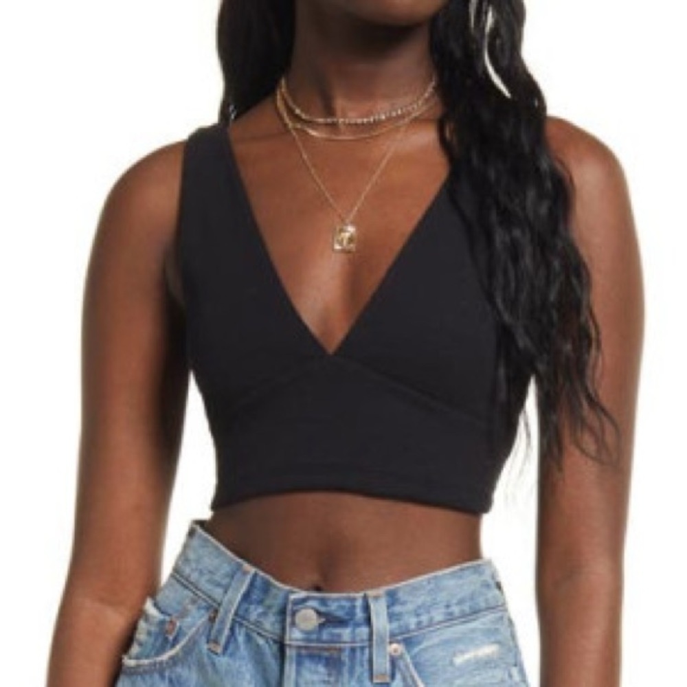 NWOT BP. V NECK Black Ribbed CROP TANK XL MSRP $25
